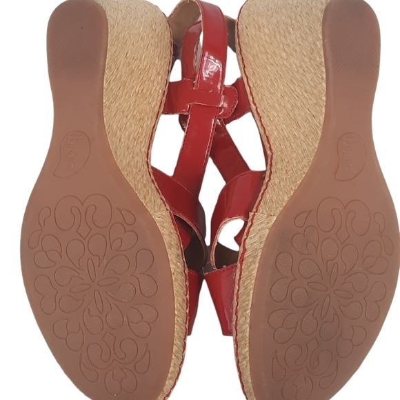 B.O.C Born Slingback Fire‎ Engine Red Patent Leather Wedge 10 Women's Sandals - Picture 9 of 10